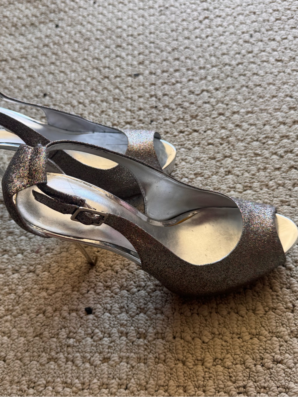 Guess Iridescent Glitter Slingback Peep-Toe Heels